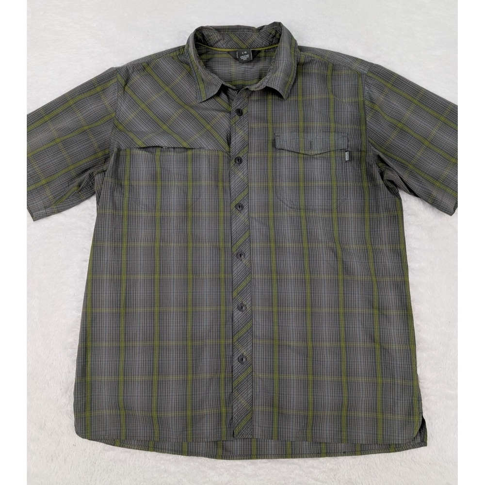 Outdoor Research Riff Shirt Men's L Gray/Green Plaid Short Sleeve Button Up